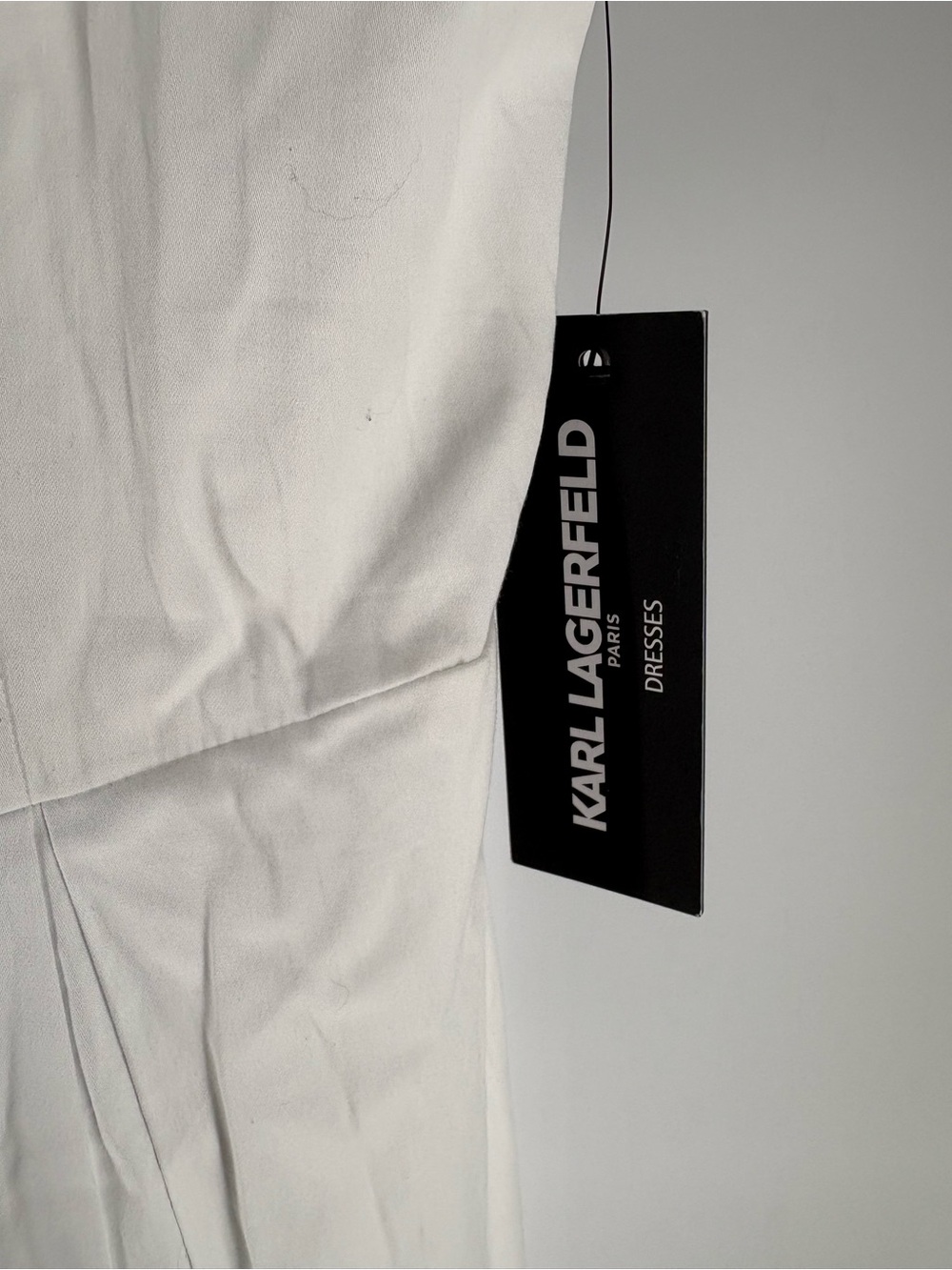 New Elegant Karl Lagerfeld Off-Shoulder Midi Dress in Light Gray size 12 - Picture 5 of 7